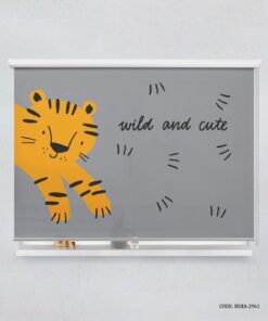 پرده شید اتاق کودک پسرانه طوسی طرح ببر مدل Tiger