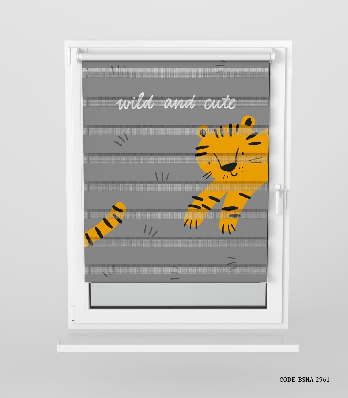 پرده زبرا اتاق کودک پسرانه طوسی طرح ببر مدل Tiger