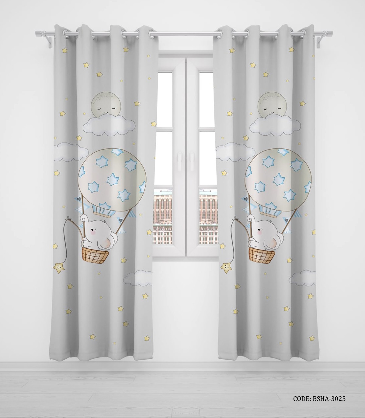 پرده پانچی اتاق کودک پسرانه طرح فیل مدل Pick Stars