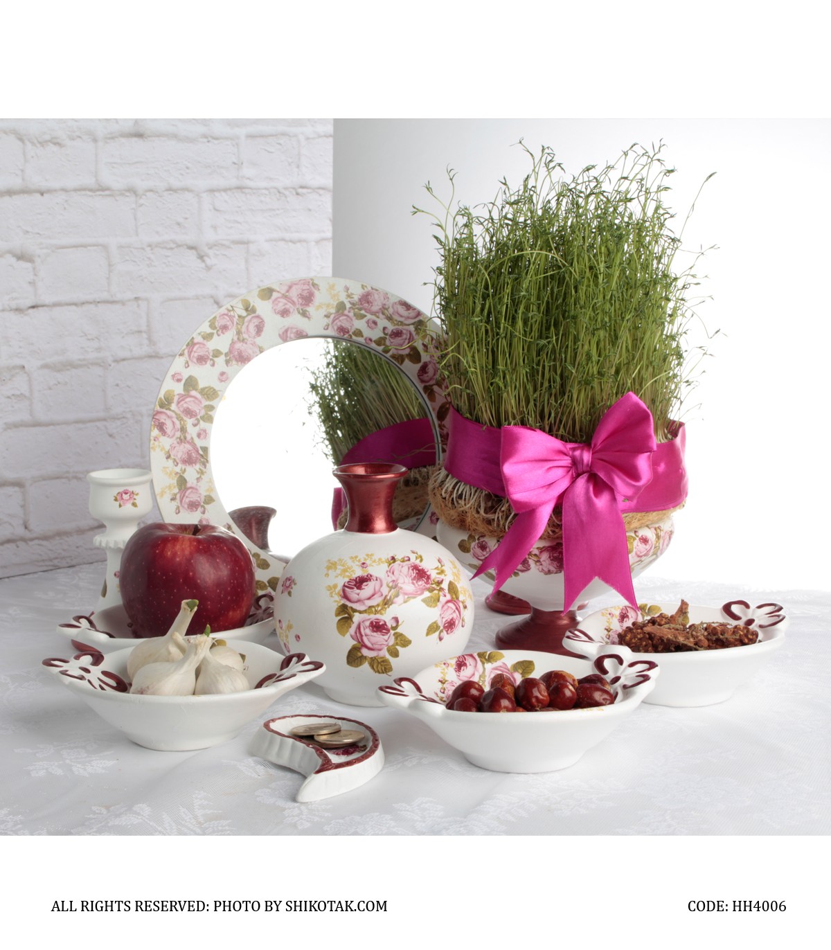 ست  هفت سین طرح دو گل با آینه گرد