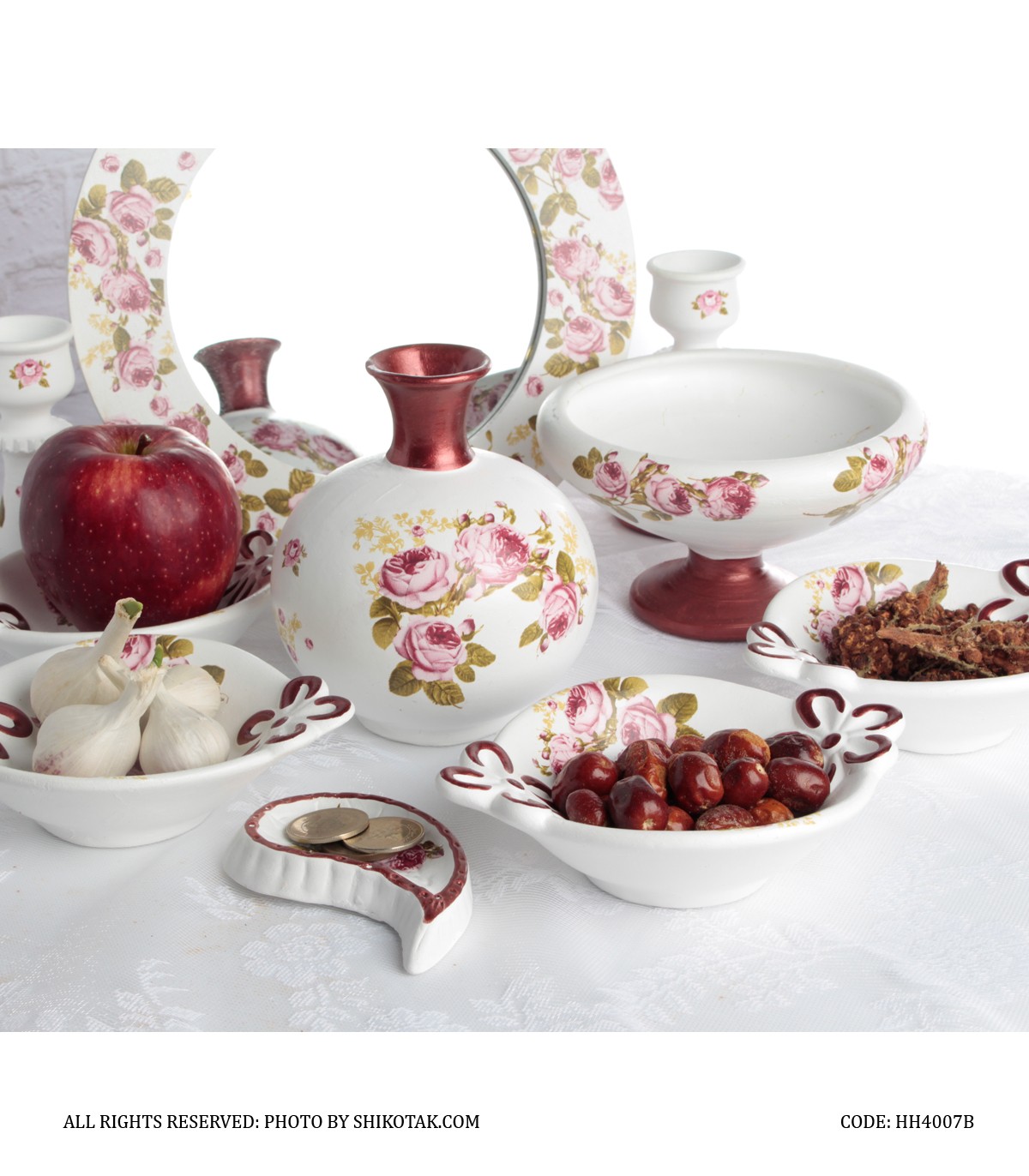 ست هفت سین طرح دو گل با آینه گرد