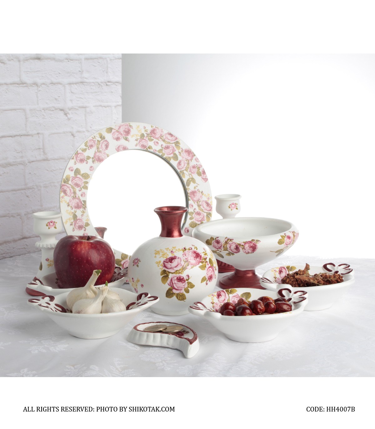 ست هفت سین طرح دو گل با آینه گرد