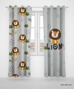 پرده پانچی دو تکه اتاق کودک پسرانه طرح شیر مدل Lion