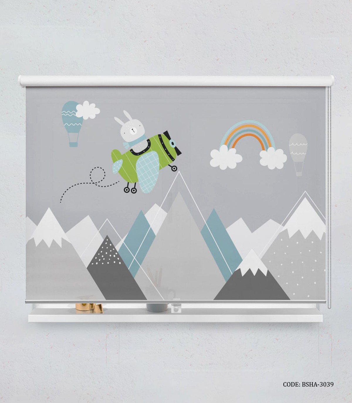 پرده شید اتاق کودک پسرانه طرح شیر و خرس مدل Airplane