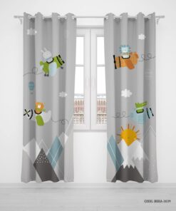 پرده پانچی دو تکه اتاق کودک پسرانه طرح شیر و خرس مدل Airplane