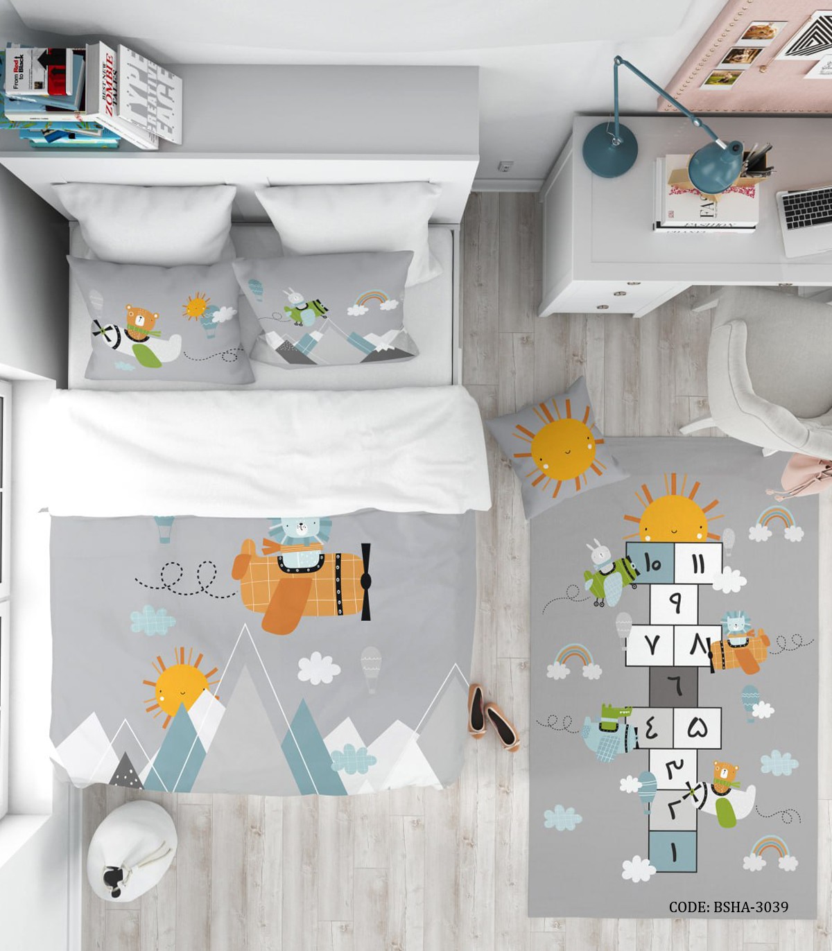 روتختی کودک پسرانه 4 تکه پسرانه طرح شیر و خرس مدل Airplane