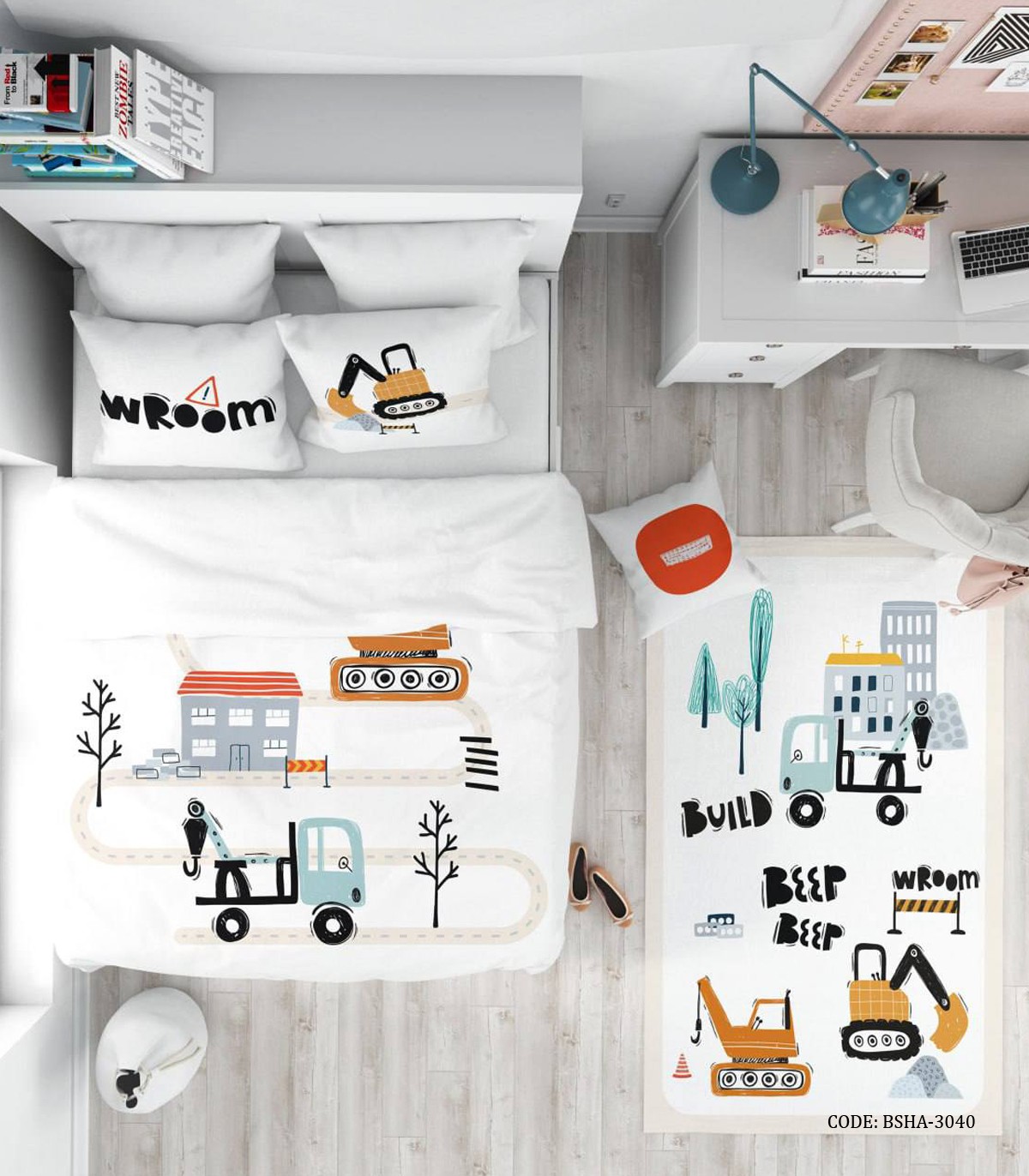 روتختی کودک پسرانه 4 تکه طرح جرثقیل مدل Build