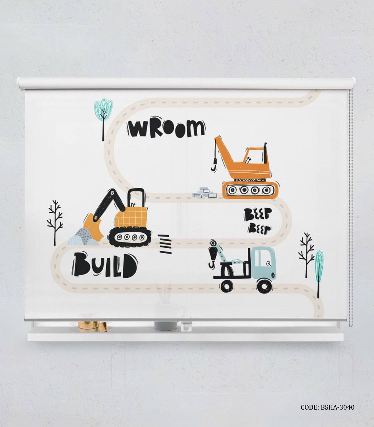 پرده شید اتاق کودک پسرانه طرح جرثقیل مدل Build