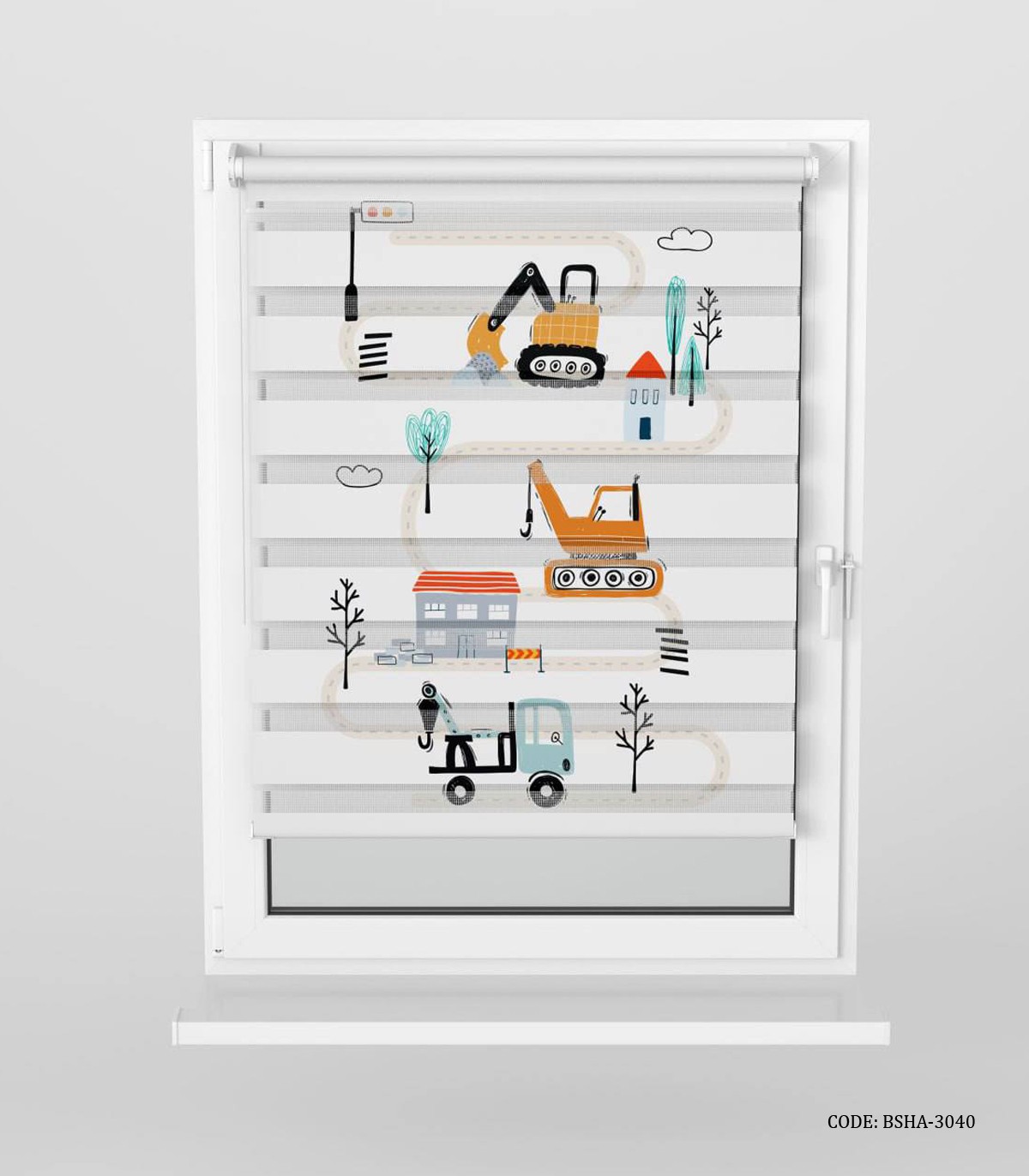 پرده زبرا اتاق کودک پسرانه طرح جرثقیل مدل Build