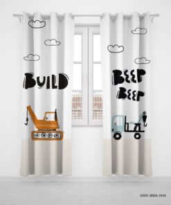 پرده پانچی دو تکه اتاق کودک پسرانه طرح جرثقیل مدل Build