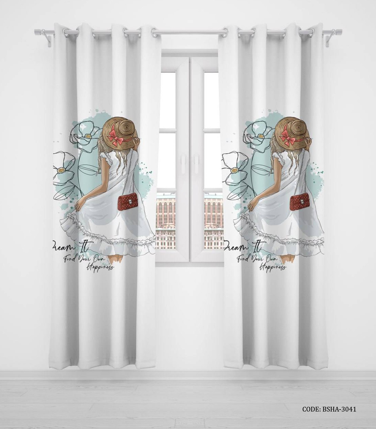 پرده پانچی دو تکه اتاق کودک دخترانه طرح دختر مدل Island Girl