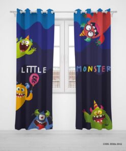 پرده پانچی دو تکه اتاق کودک پسرانه طرح کارتون هیولا مدل MONSTER