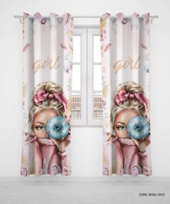 پرده پانچی دو تکه اتاق دختر نوجوان طرح دختر مدل Girl Power