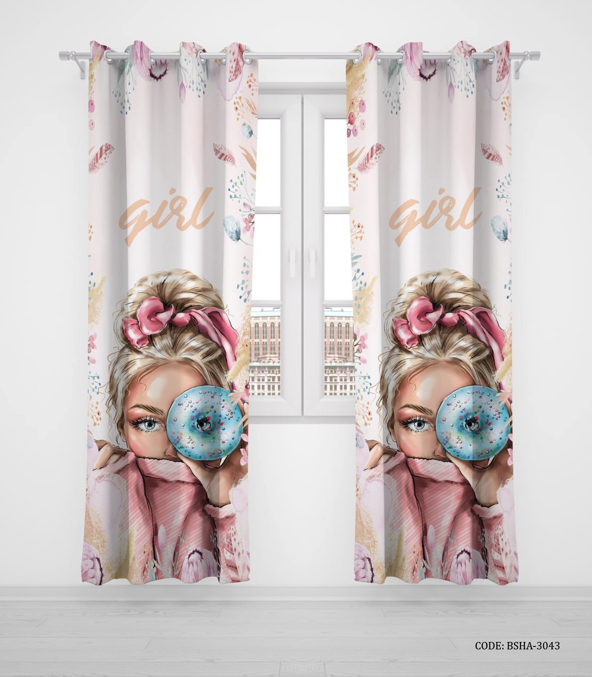 پرده پانچی دو تکه اتاق دختر نوجوان طرح دختر مدل Girl Power