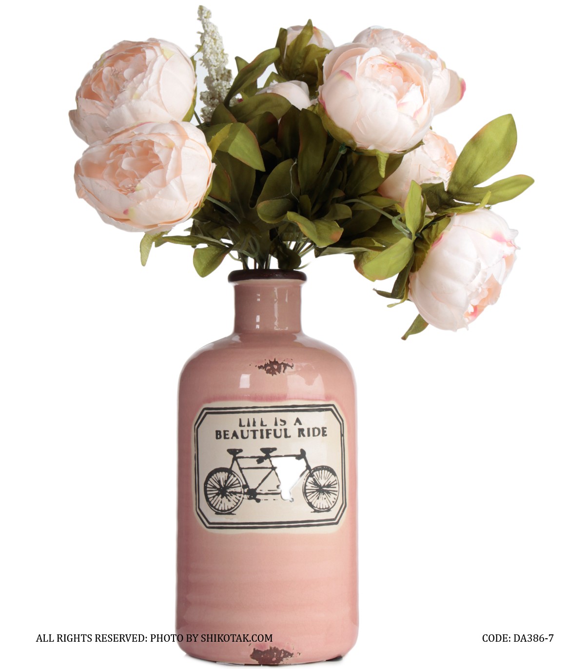 گلدان سرامیکی صورتی طرح دوچرخه