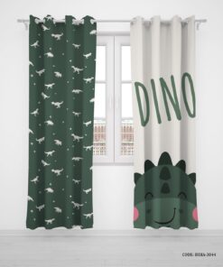 پرده پانچی دو تکه اتاق کودک پسرانه طرح دایناسور مدل Happy Dino