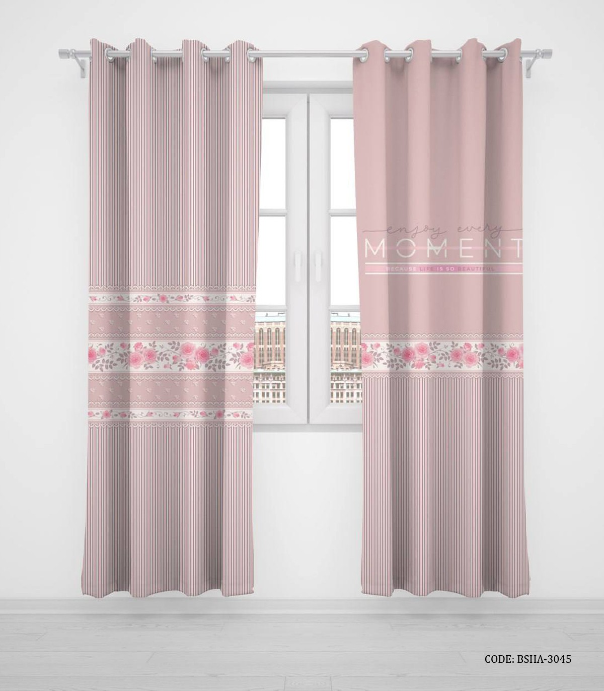 پرده پانچی دو تکه اتاق دخترانه طرح ساده گلدار مدل MOMENT