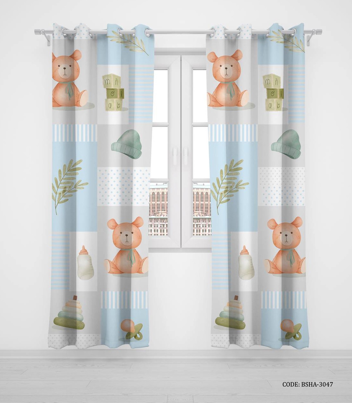 پرده پانچی دو تکه اتاق پسرانه طرح عروسک خرس مدل Toys