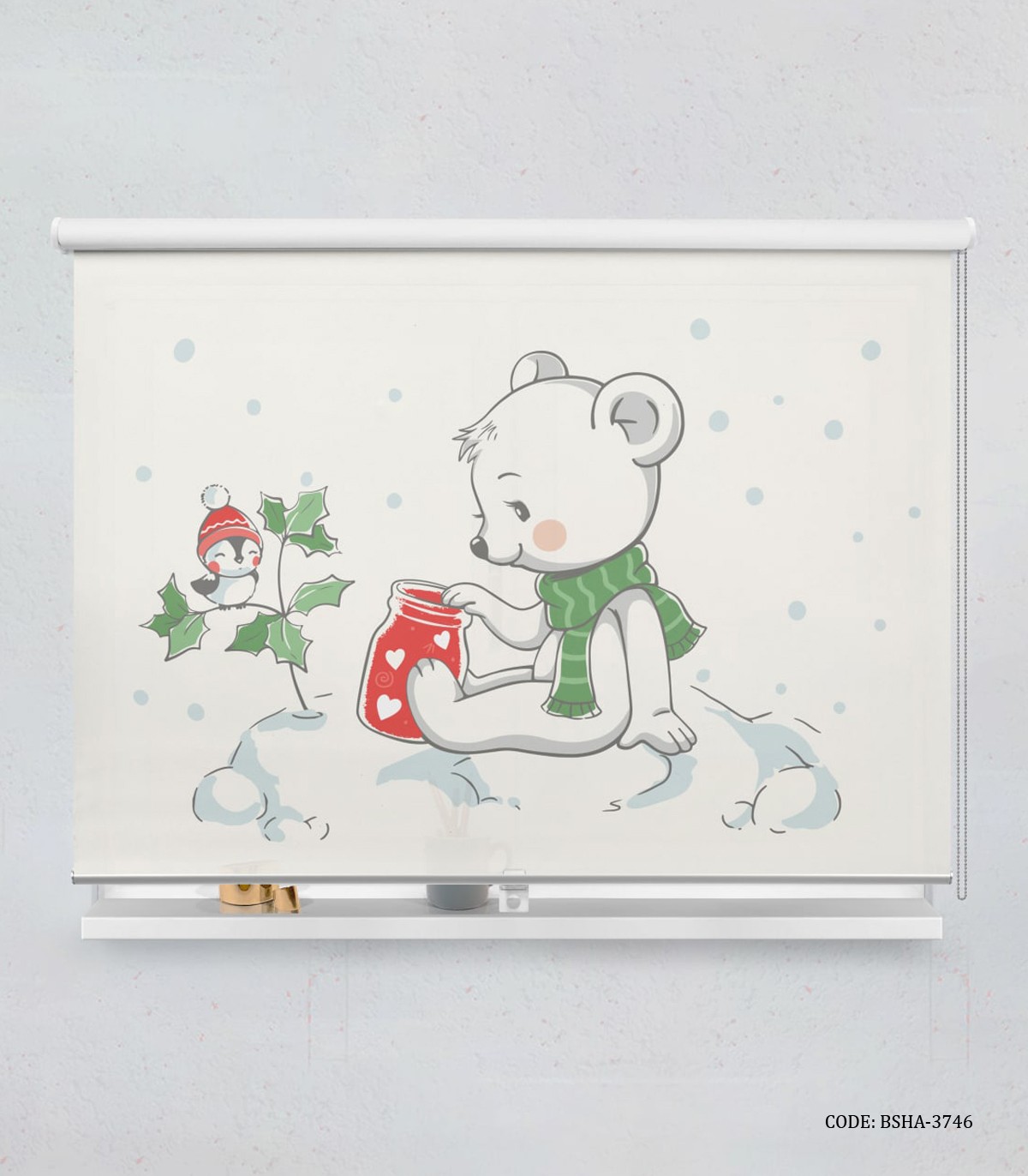 پرده شید اتاق کودک پسرانه طرح خرس سفید مدل White Bear