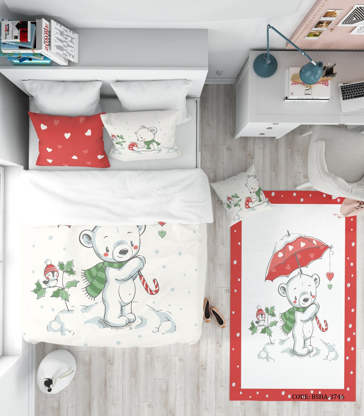 روتختی کودک پسرانه 4 تکه طرح خرس سفید مدل White Bear