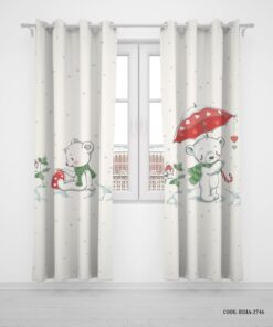 پرده پانچی دو تکه اتاق کودک پسرانه طرح خرس سفید مدل White Bear