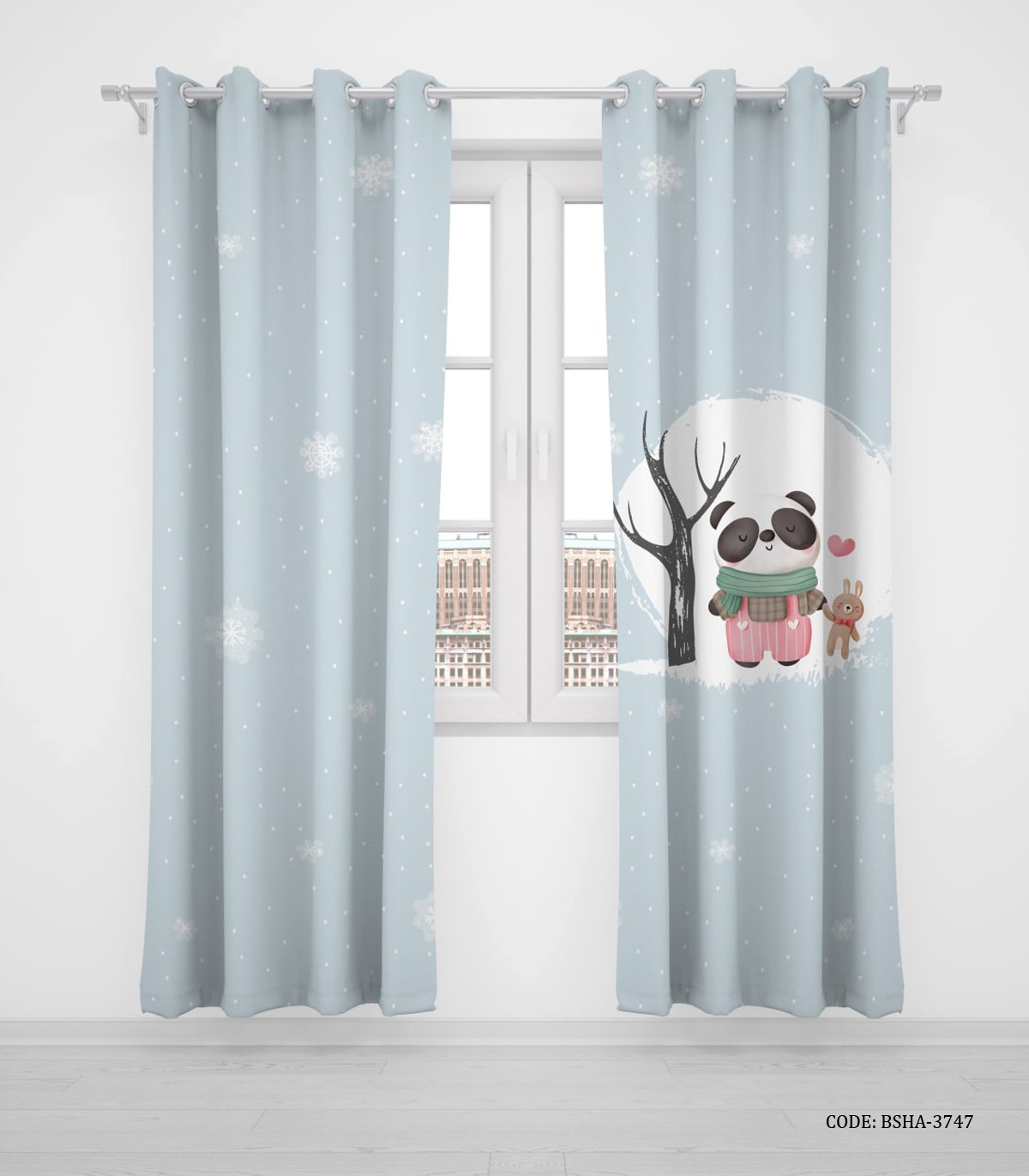 پرده پانچی دو تکه اتاق کودک پسرانه طرح پاندا مدل Sweet Panda