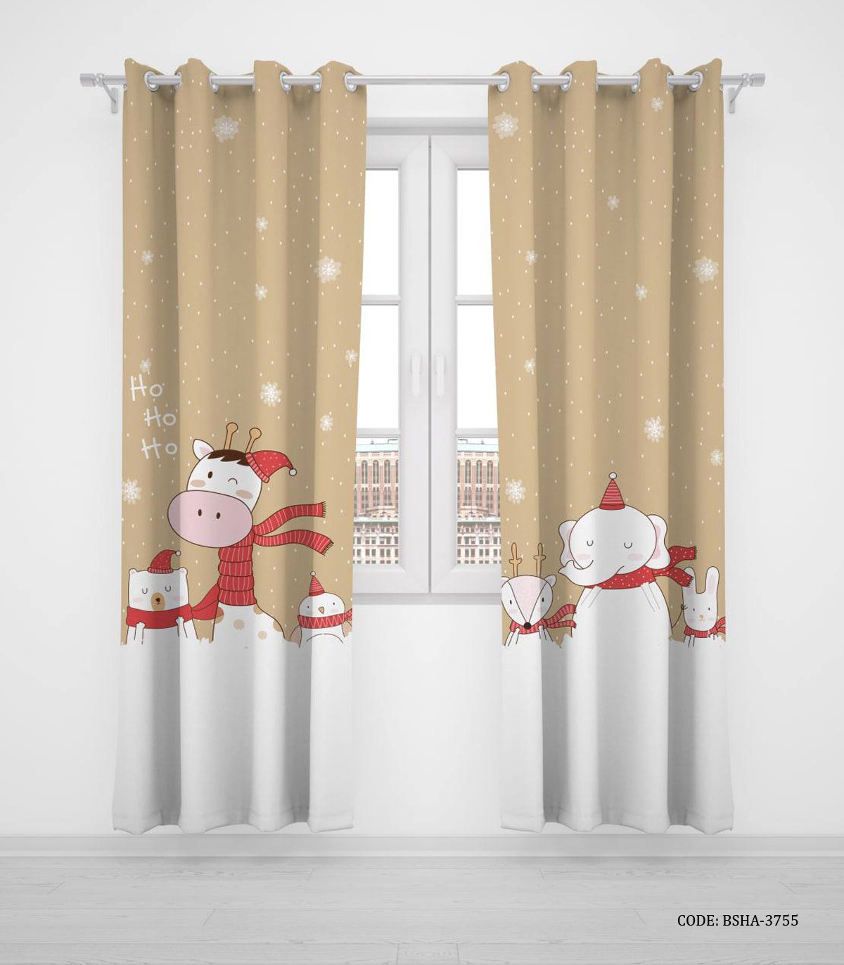 پرده پانچی دو تکه اتاق کودک پسرانه طرح زرافه مدل Winter