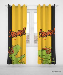 پرده پانچی دو تکه اتاق کودک پسرانه طرح دایناسور مدل ROAR