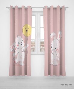 پرده پانچی دو تکه اتاق کودک دخترانه طرح خرگوش مدل Hello Baby