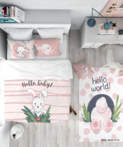 روتختی کودک دخترانه 4 تکه طرح خرگوش مدل Hello Baby