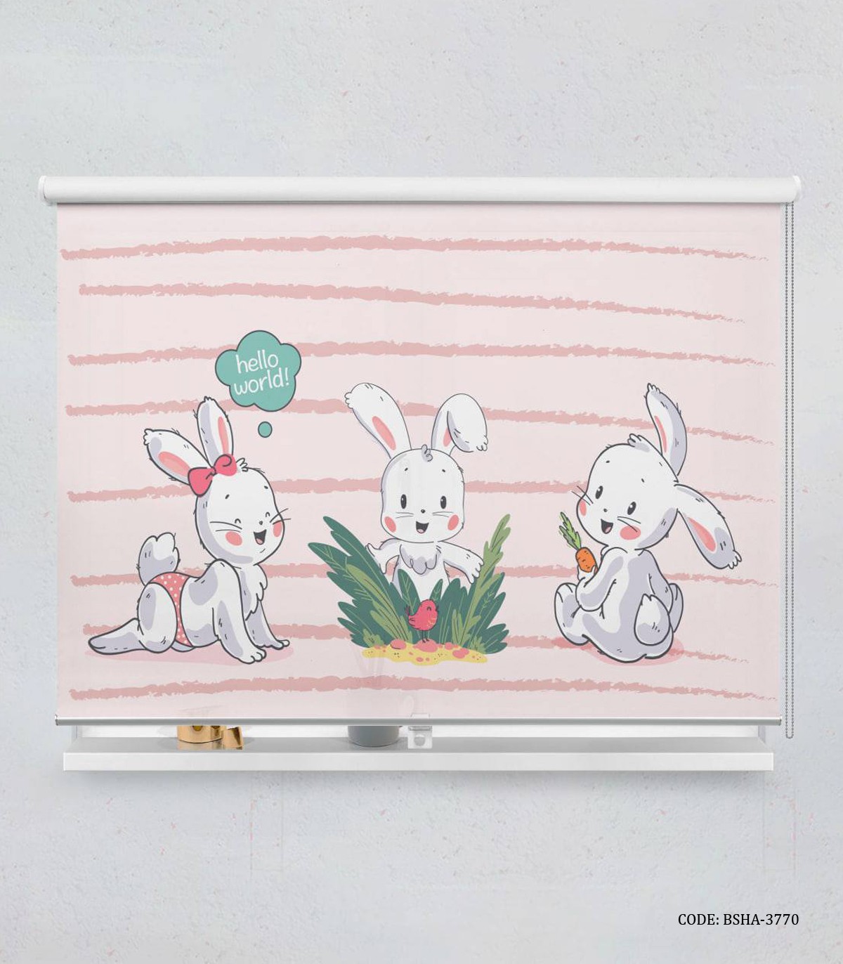 پرده شید اتاق کودک دخترانه طرح خرگوش مدل Hello Baby