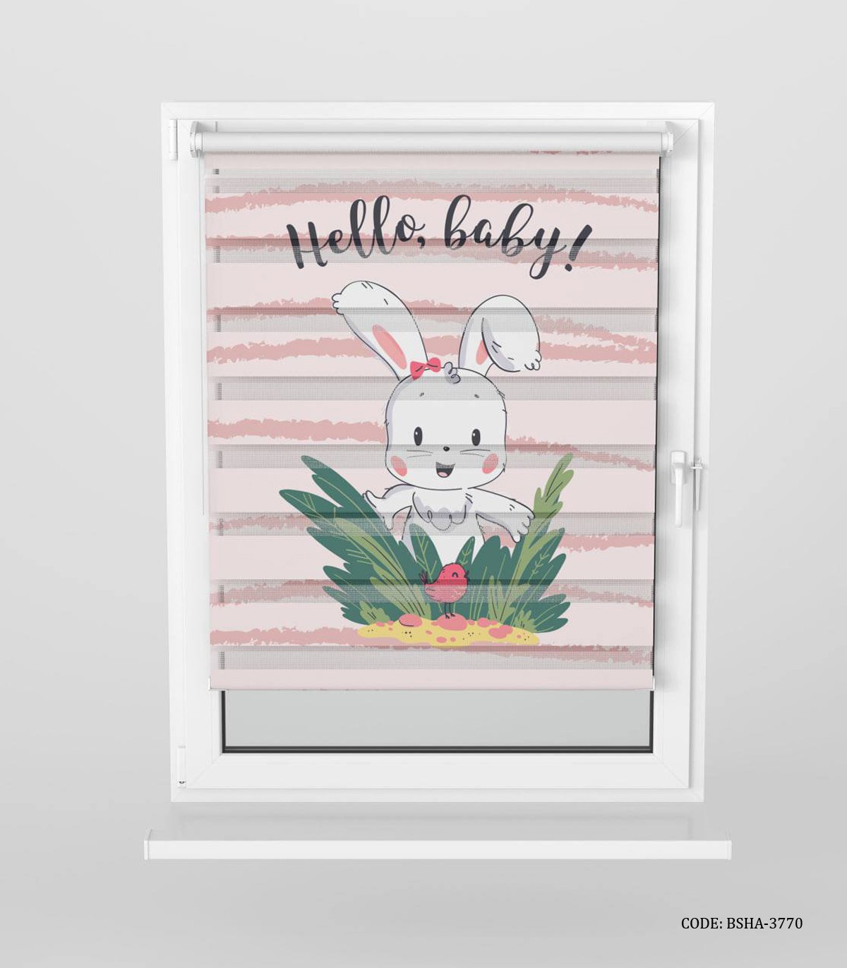 پرده زبرا اتاق کودک دخترانه طرح خرگوش مدل Hello Baby