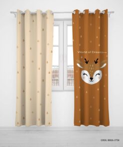 پرده پانچی دو تکه اتاق دخترانه و پسرانه طرح گوزن مدل WinterWorld Of Dreams