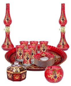 سرویس چایی خوری شاه عباسی 17 پارچه قرمز  طلایی