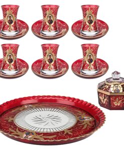 سرویس چایی خوری شاه عباسی 17 پارچه قرمز طلایی
