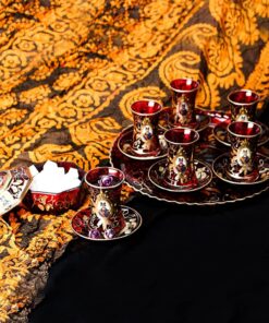 سرویس چایی خوری شاه عباسی 17 پارچه قرمز طلایی