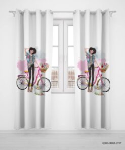 پرده پانچی دو تکه اتاق دخترانه طرح دختر مدل Fashion Girl