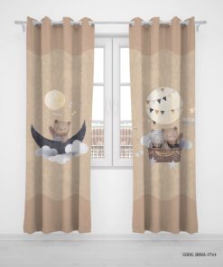 پرده پانچی دو تکه اتاق پسرانه طرح لوکوموتیو و خرس مدل Locomotive