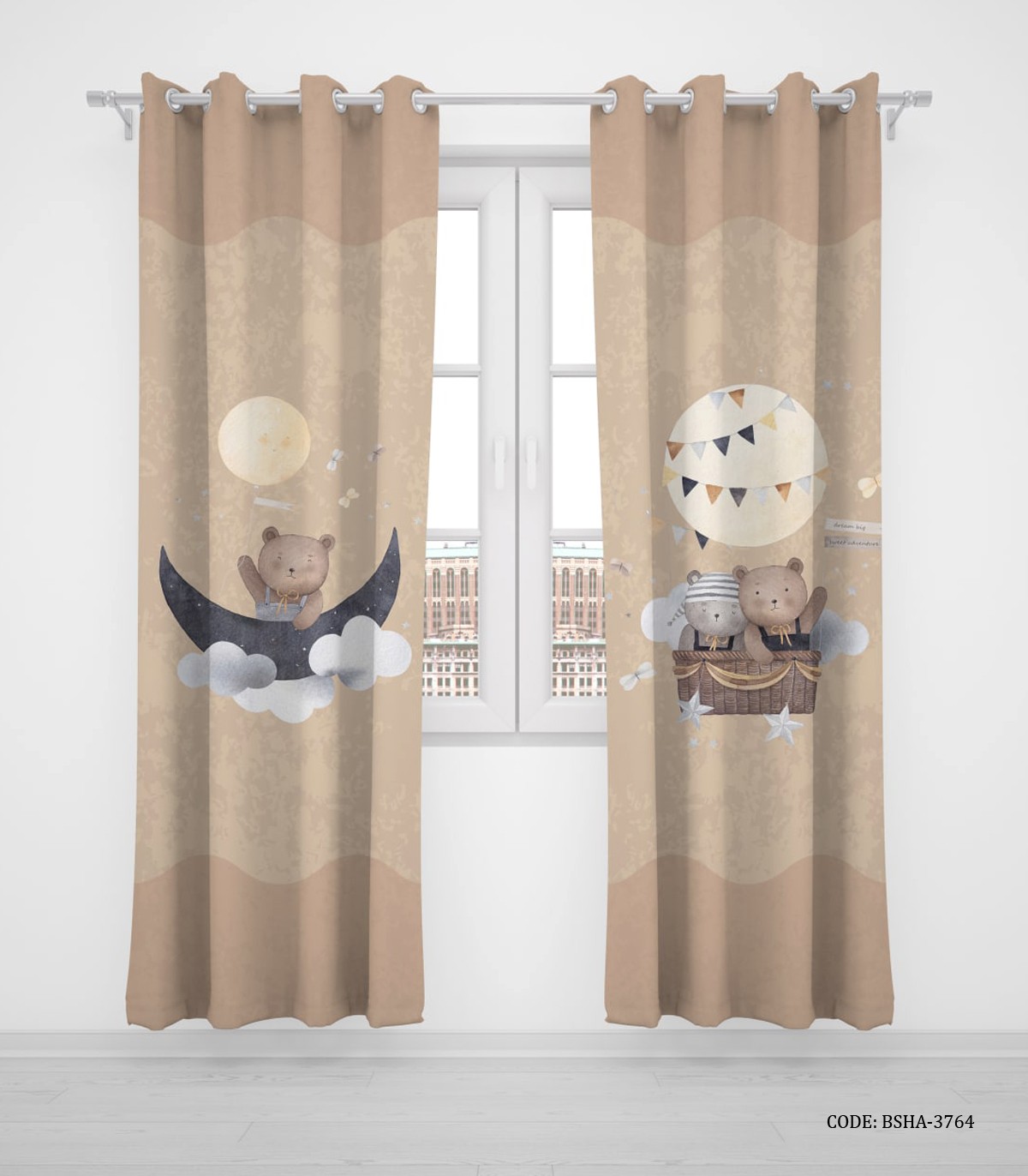 پرده پانچی دو تکه اتاق پسرانه طرح لوکوموتیو و خرس مدل Locomotive