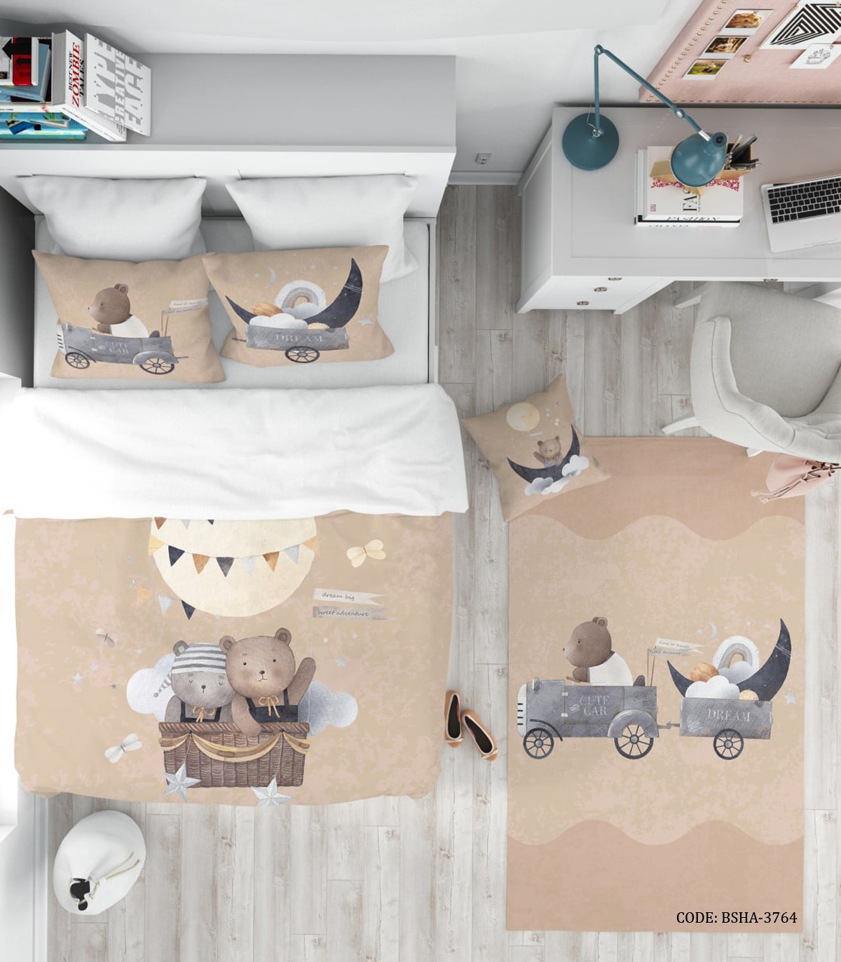 روتختی کودک پسرانه 4 تکه طرح لوکوموتیو و خرس مدل Locomotive