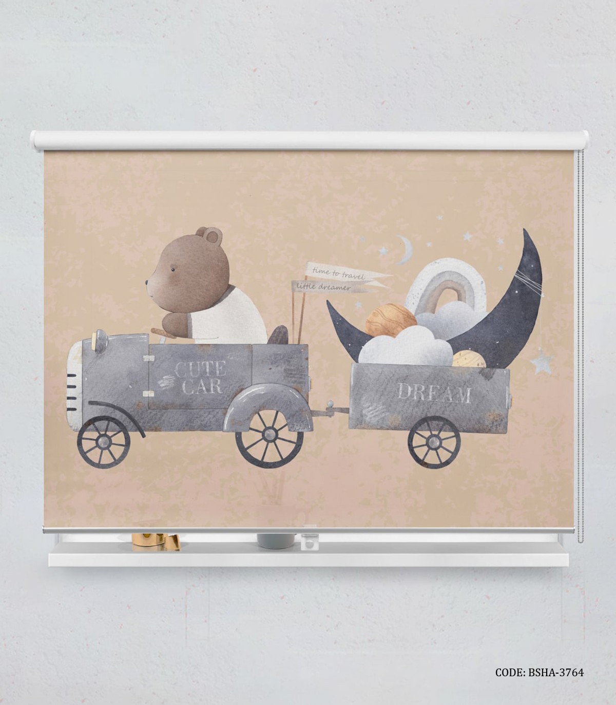 پرده شید اتاق کودک پسرانه طرح لوکوموتیو و خرس مدل Locomotive