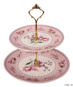 شیرینی خوری سرامیکی  دسته طلایی آنجلا صورتی