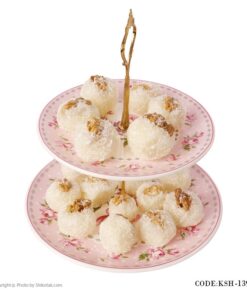 شیرینی خوری سرامیکی  دسته طلایی آنجلا صورتی