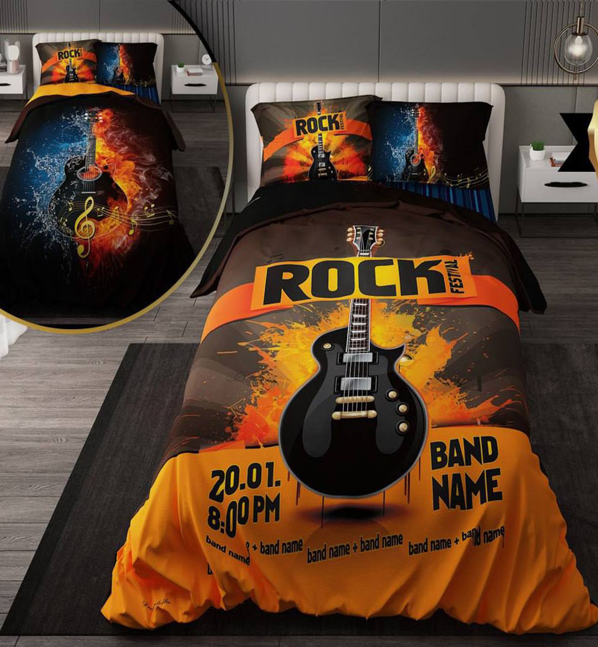 سرویس روتختی نوجوان پسرانه با لحاف دورویه طرحدار طرح گیتار