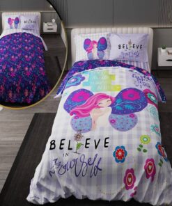 سرویس روتختی نوجوان دخترانه با لحاف دورویه طرحدار طرح پروانه