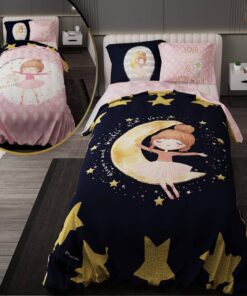 سرویس روتختی نوجوان دخترانه با لحاف دورویه طرحدار طرح دختر ماه سوار