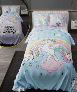 سرویس روتختی نوجوان دخترانه با لحاف دورویه طرحدار طرح یونی کورن