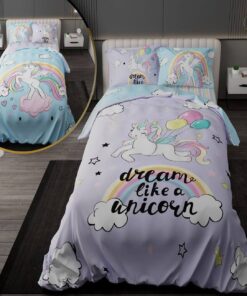 سرویس روتختی نوجوان دخترانه با لحاف دورویه طرحدار طرح یونی کورن