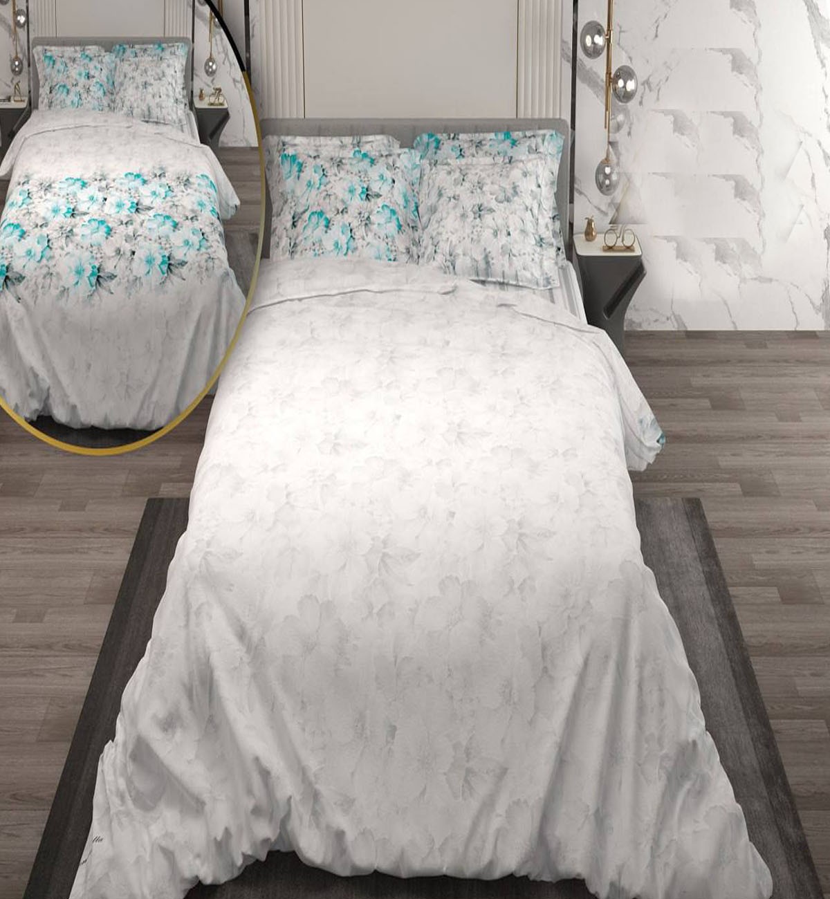 سرویس لحاف روتختی دو نفره دورویه طرحدار طرح گل آبی