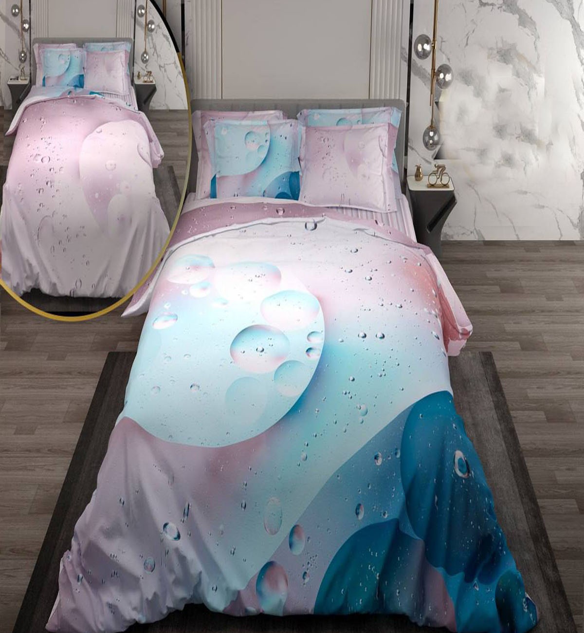 سرویس لحاف روتختی دو نفره دورویه طرحدار طرح دراپ